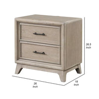 Myna Nightstand, 2 Drawers, Oak Brown Wood, Metal Handles, 27 Inch - BM340854