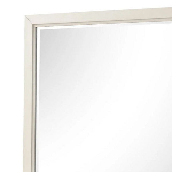 Toi Dresser Mirror, Beveled Glass, Antique White Finished Solid Wood, 38 Inch - BM340856