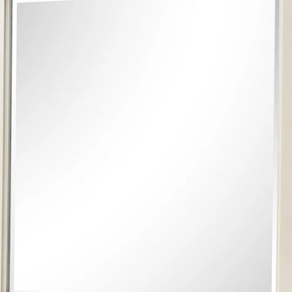 Toi Dresser Mirror, Beveled Glass, Antique White Finished Solid Wood, 38 Inch - BM340856