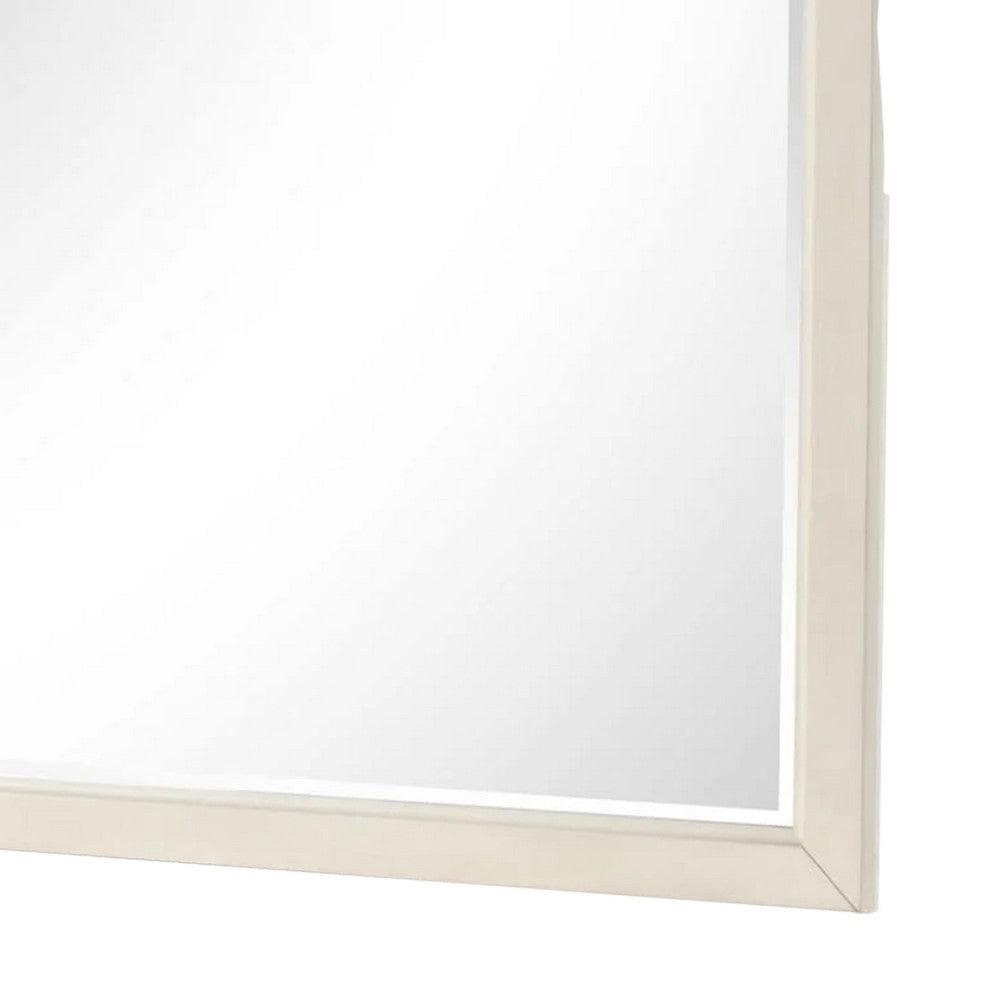 Toi Dresser Mirror, Beveled Glass, Antique White Finished Solid Wood, 38 Inch - BM340856
