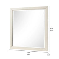 Toi Dresser Mirror, Beveled Glass, Antique White Finished Solid Wood, 38 Inch - BM340856