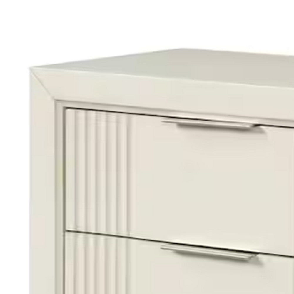 Toi Nightstand, 2 Drawers, Antique White Finished Solid Wood, 27 Inch - BM340857