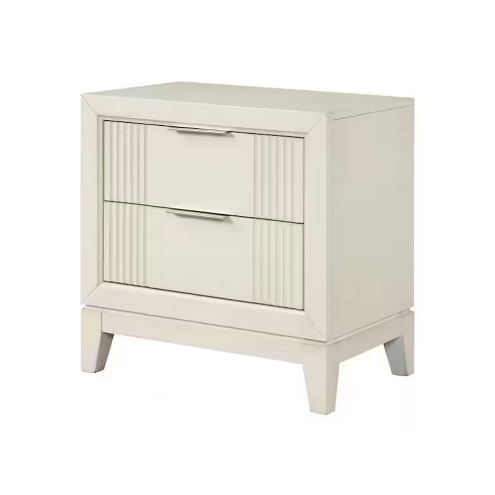 Toi Nightstand, 2 Drawers, Antique White Finished Solid Wood, 27 Inch - BM340857