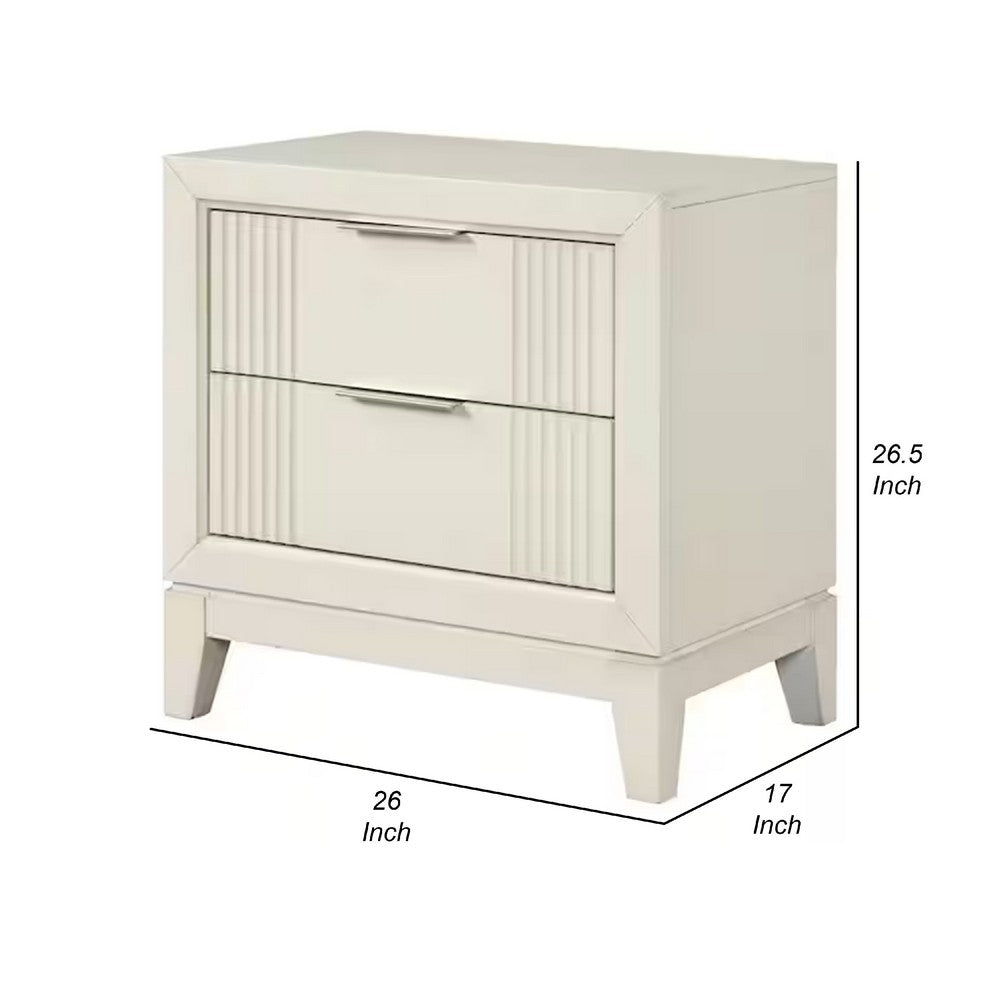 Toi Nightstand, 2 Drawers, Antique White Finished Solid Wood, 27 Inch - BM340857