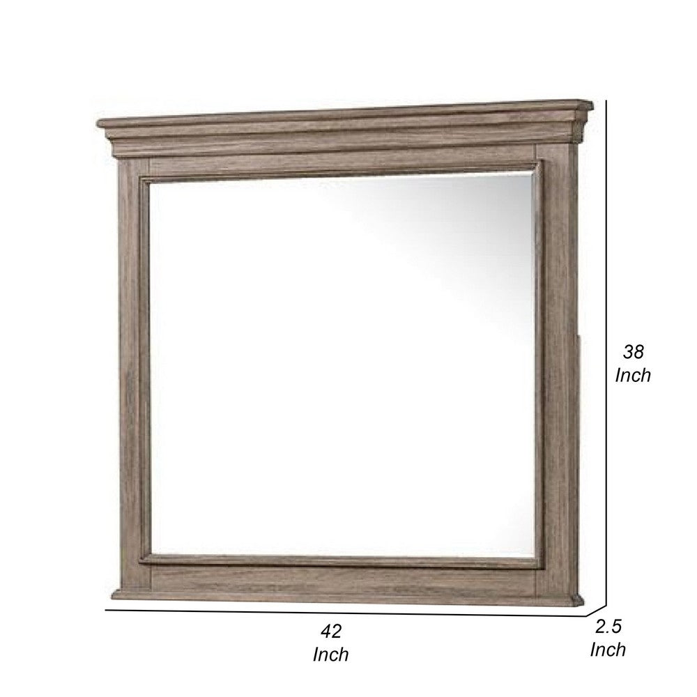 Roi Dresser Mirror, Beveled Glass, Weathered Gray Solid Wood, 38x42 - BM340858