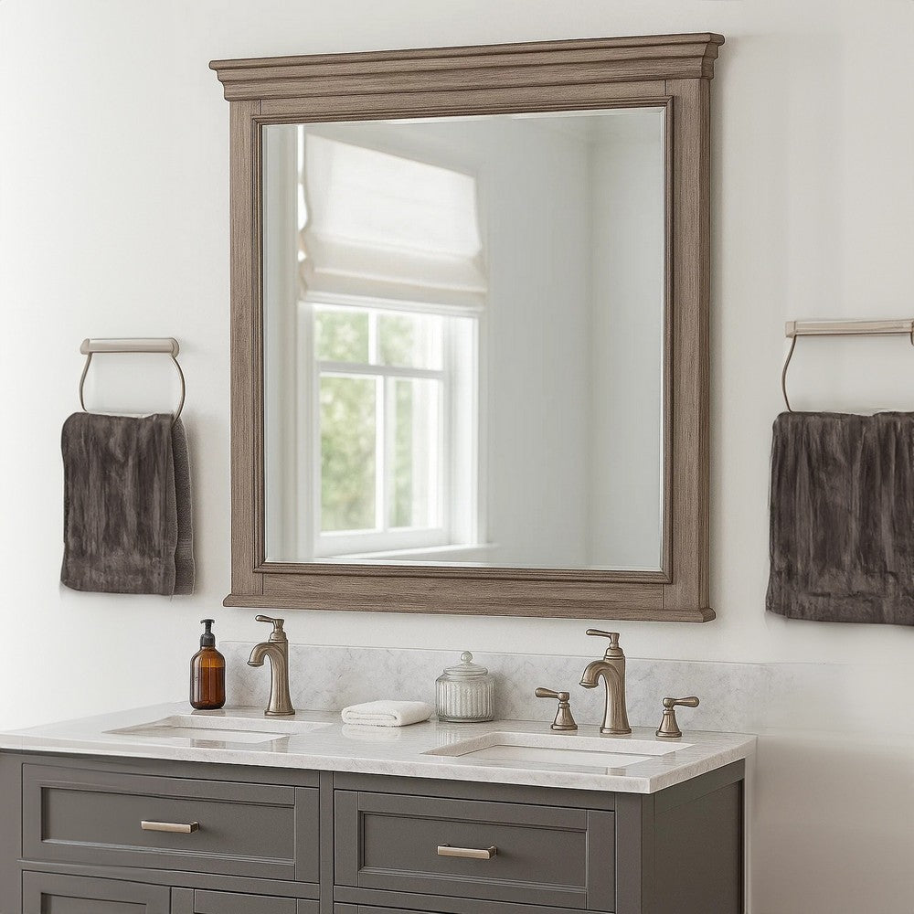 Roi Dresser Mirror, Beveled Glass, Weathered Gray Solid Wood, 38x42 - BM340858