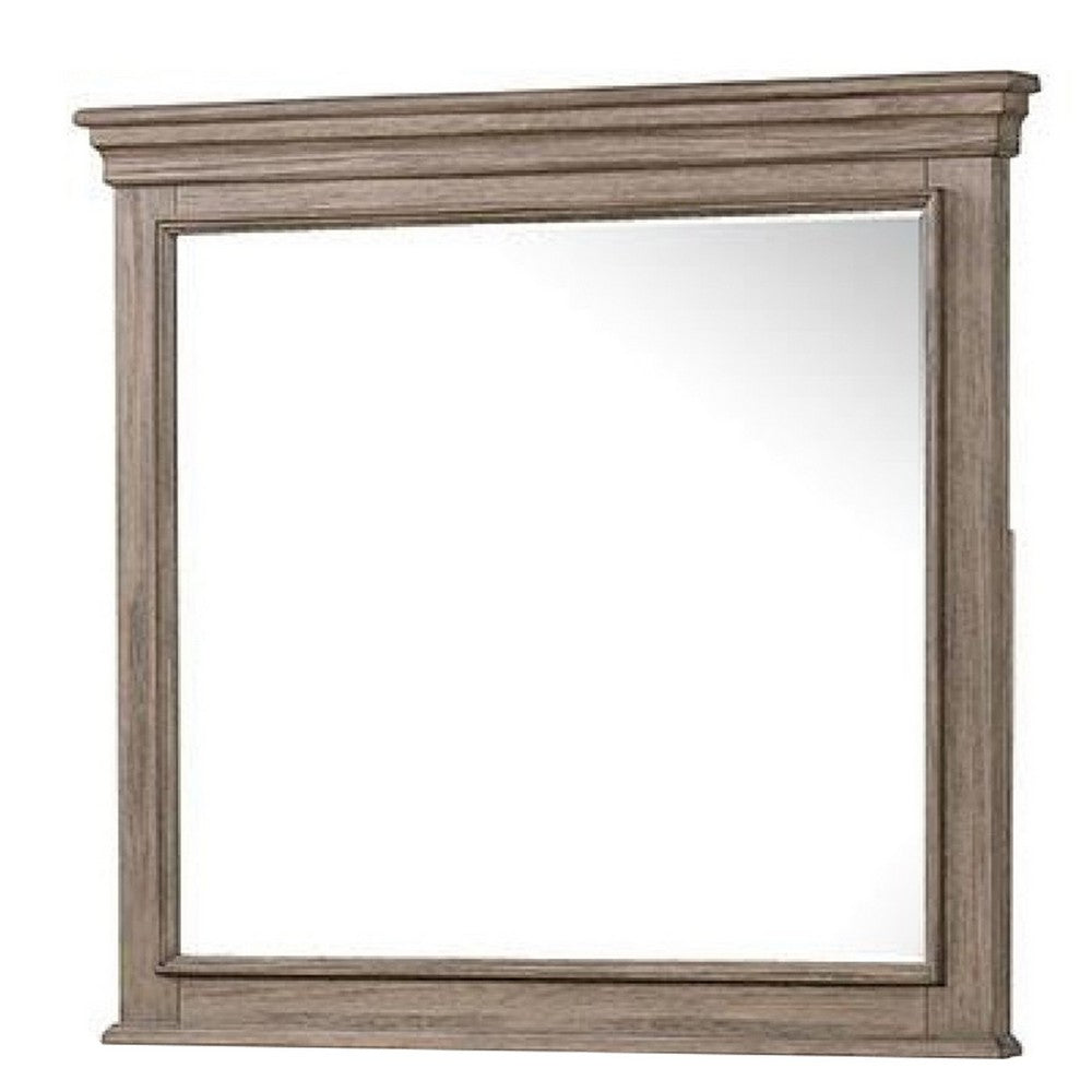 Roi Dresser Mirror, Beveled Glass, Weathered Gray Solid Wood, 38x42 - BM340858