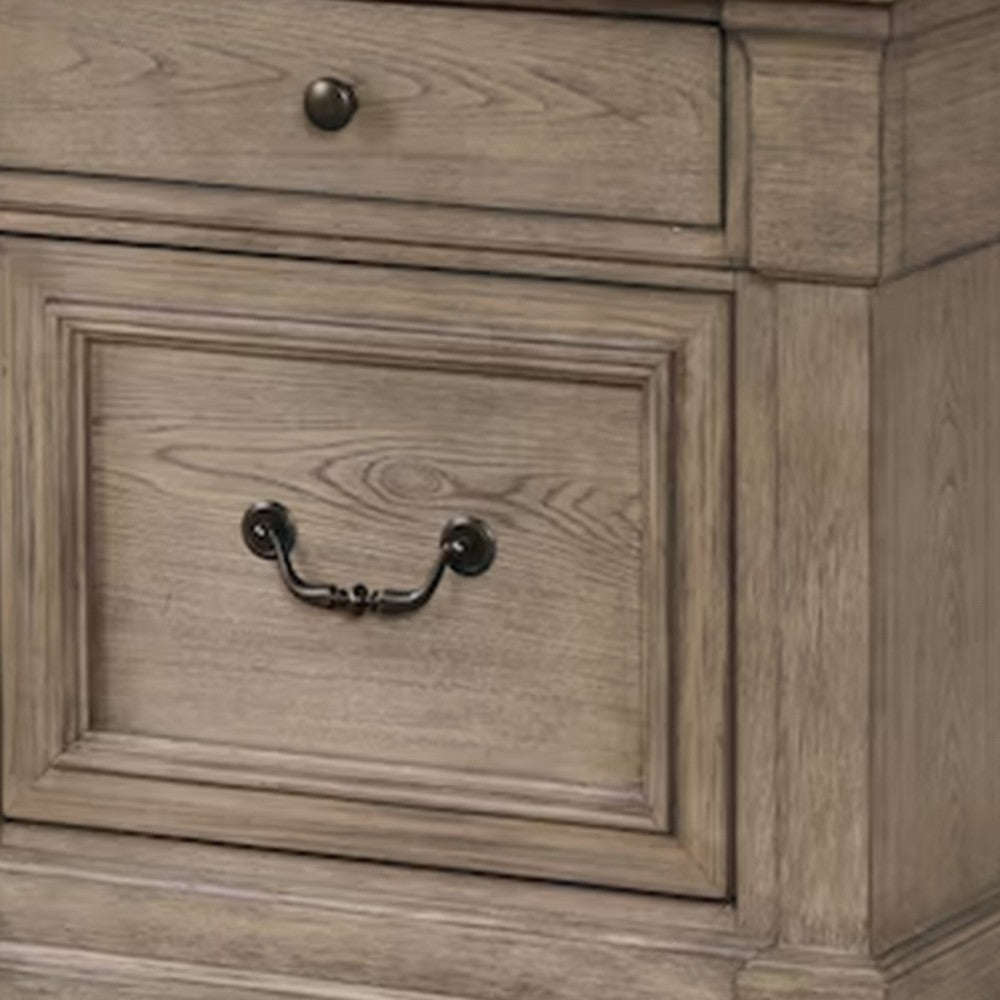 Roi Nightstand, 2 Drawers, Weathered Gray Solid Wood, 28 Inch - BM340859