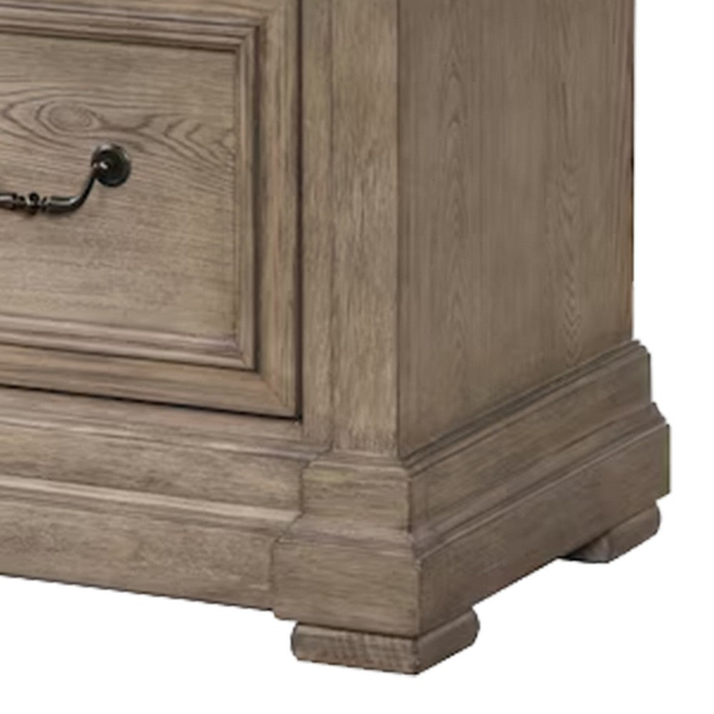 Roi Nightstand, 2 Drawers, Weathered Gray Solid Wood, 28 Inch - BM340859