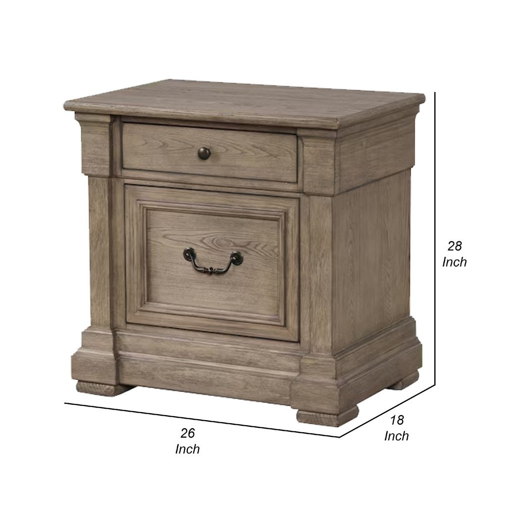 Roi Nightstand, 2 Drawers, Weathered Gray Solid Wood, 28 Inch - BM340859