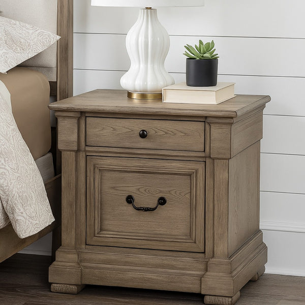 Roi Nightstand, 2 Drawers, Weathered Gray Solid Wood, 28 Inch - BM340859