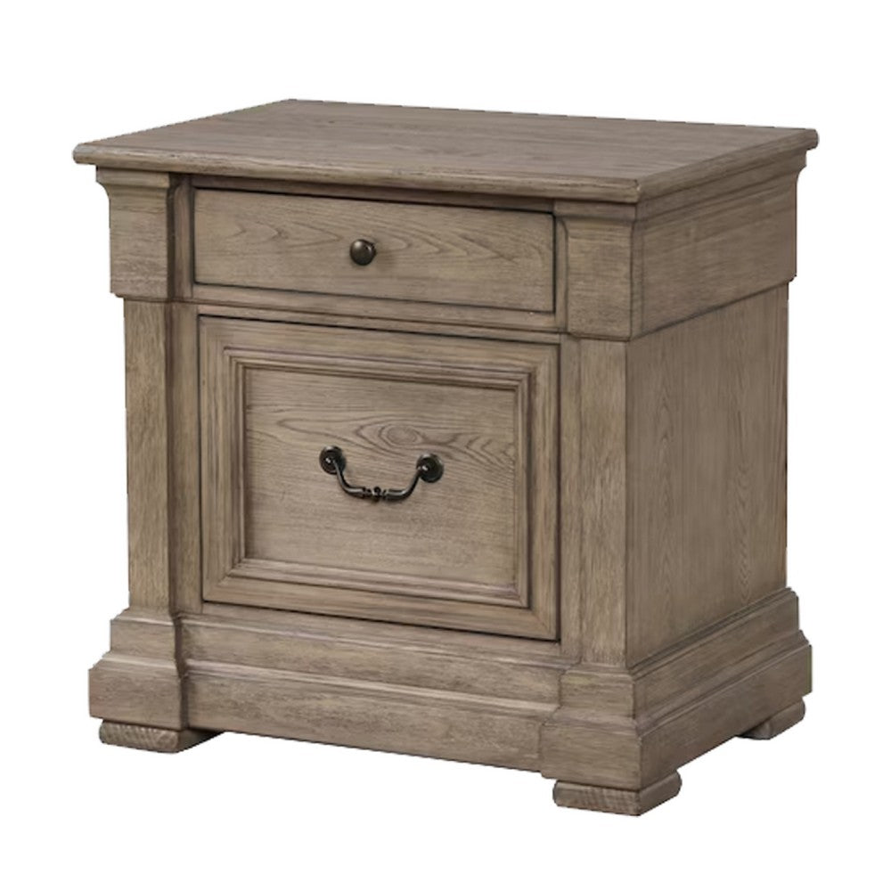 Roi Nightstand, 2 Drawers, Weathered Gray Solid Wood, 28 Inch - BM340859