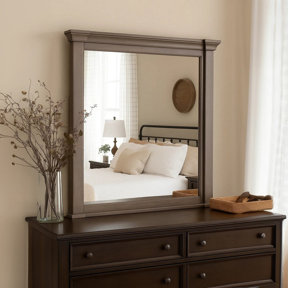 Huder Dresser Mirror, Beveled Glass, Dark Walnut Brown Wood, 39x46 - BM340862