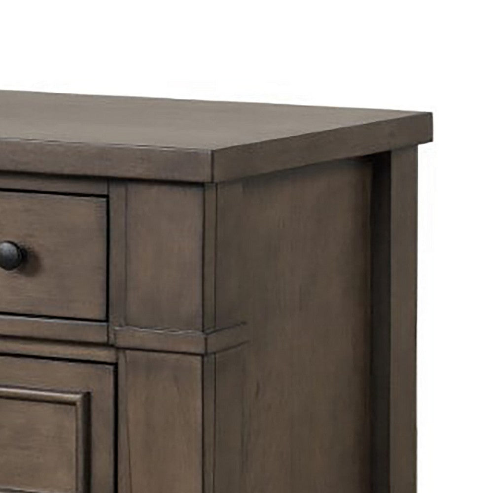 Huder Nightstand, 3 Drawers, Dark Walnut Brown Wood, Black Metal, 29 Inch - BM340863