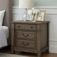 Huder Nightstand, 3 Drawers, Dark Walnut Brown Wood, Black Metal, 29 Inch - BM340863