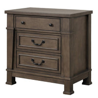 Huder Nightstand, 3 Drawers, Dark Walnut Brown Wood, Black Metal, 29 Inch - BM340863