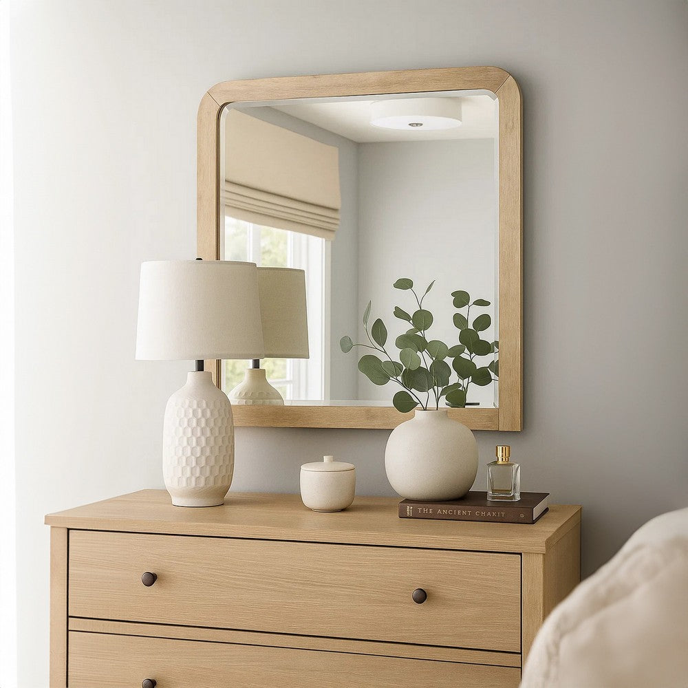 Rexa Dresser Mirror, Beveled Glass, Natural Brown Solid Wood, 36x42 - BM340867