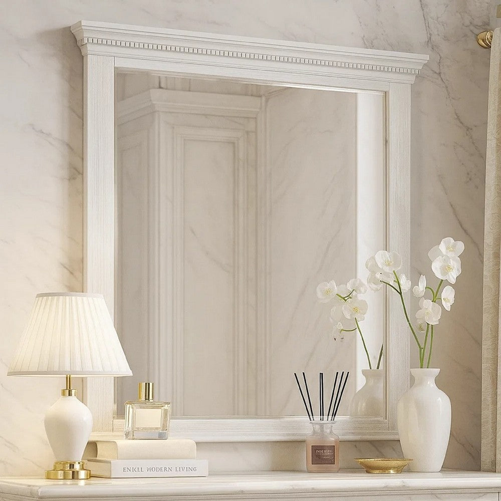 Leyne Dresser Mirror, Bevel Glass, Weathered Gray Solid Wood, 40 Inch - BM340873