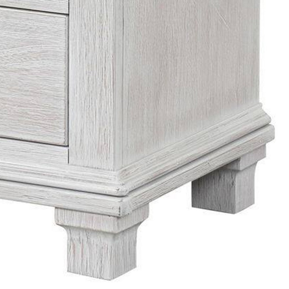 Leyne Nightstand, 3 Drawers, Farmhouse Weathered Gray Solid Wood, 26 Inch - BM340874