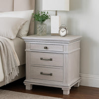 Leyne Nightstand, 3 Drawers, Farmhouse Weathered Gray Solid Wood, 26 Inch - BM340874