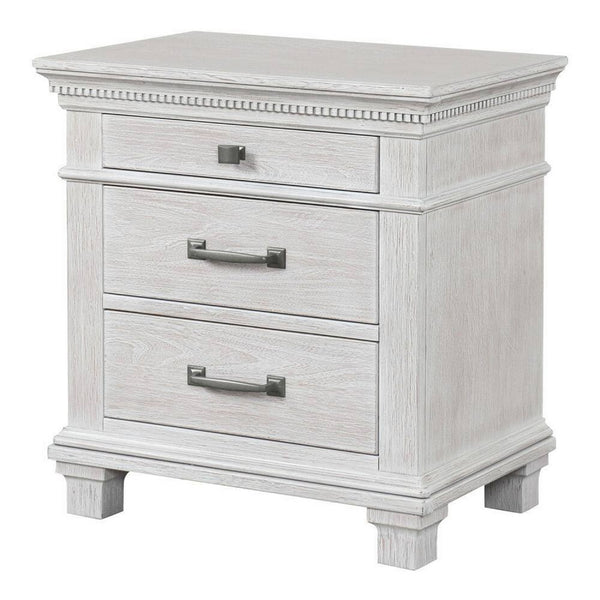 Leyne Nightstand, 3 Drawers, Farmhouse Weathered Gray Solid Wood, 26 Inch - BM340874