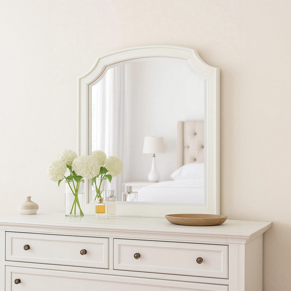 Kyna Dresser Mirror, Beveled Glass, Classic Antique White Solid Wood, 40x42  - BM340877