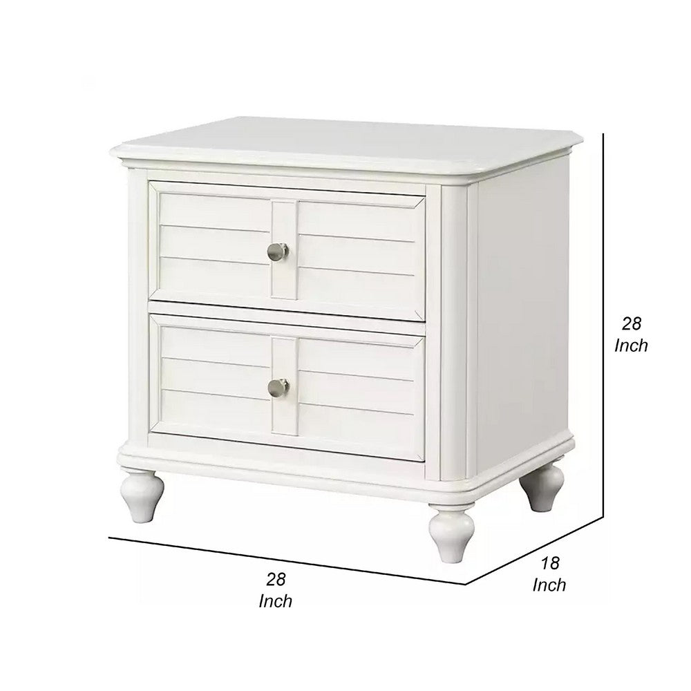 Kyna Nightstand, 2 Drawers, Classic Antique White Solid Wood, 28 Inch - BM340878