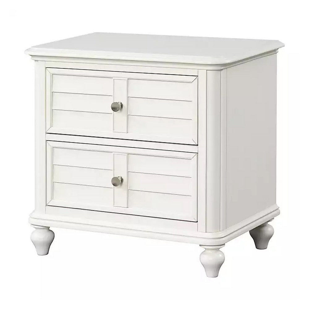 Kyna Nightstand, 2 Drawers, Classic Antique White Solid Wood, 28 Inch - BM340878