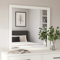 Dyl Dresser Mirror, Bevel Glass, White Wood Frame, 40 Inch Square - BM340884
