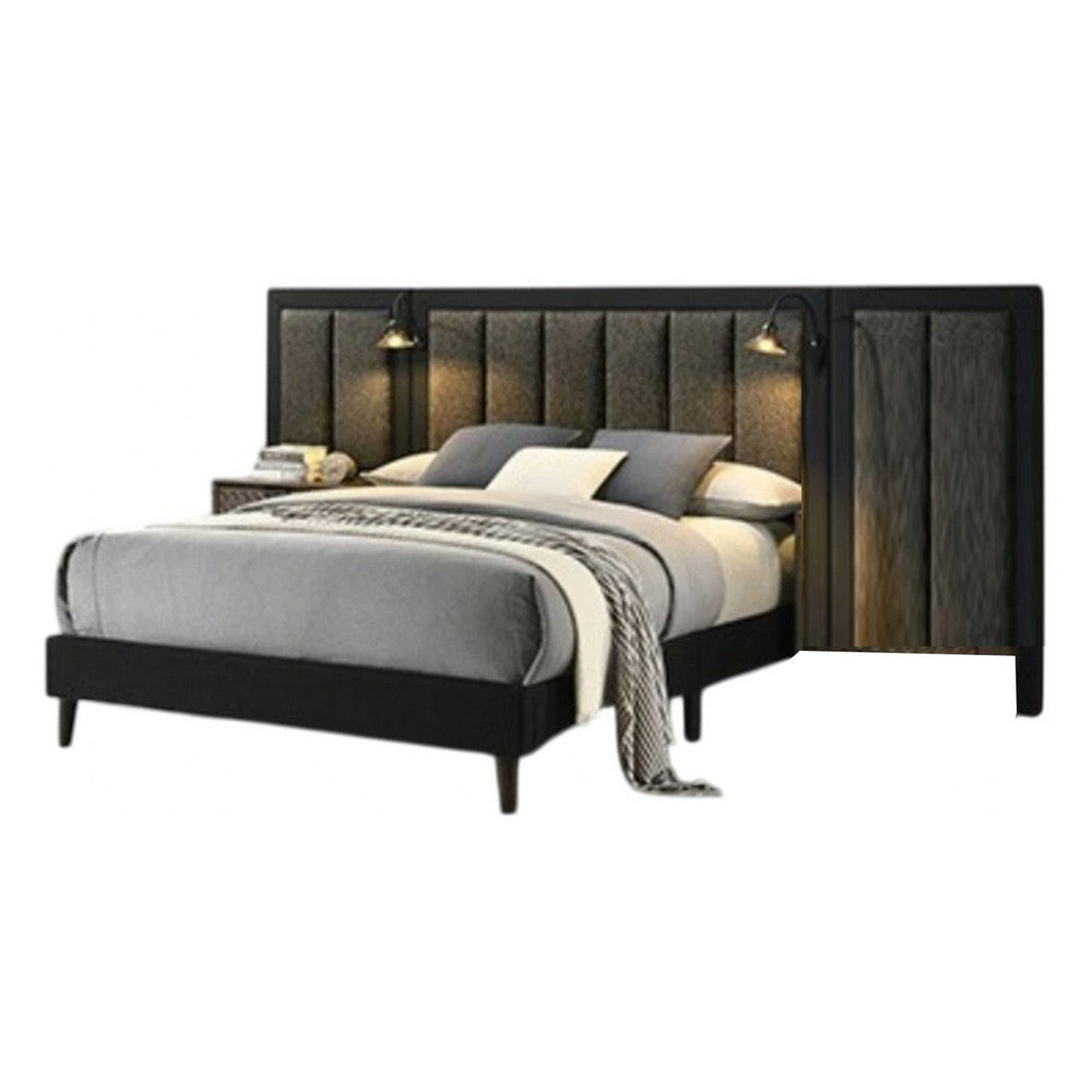 Fel Queen Size Bed, Dark Brown Wood Frame, Upholstered Headboard - BM340887