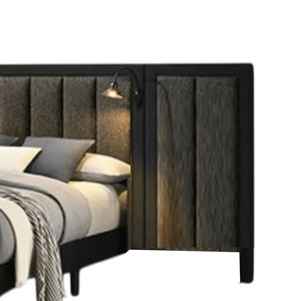Fel Queen Size Bed, Dark Brown Wood Frame, Upholstered Headboard - BM340887