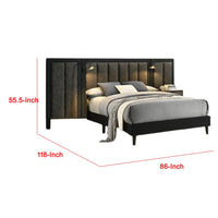 Fel Queen Size Bed, Dark Brown Wood Frame, Upholstered Headboard - BM340887