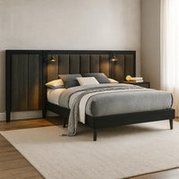 Fel Queen Size Bed, Dark Brown Wood Frame, Upholstered Headboard - BM340887