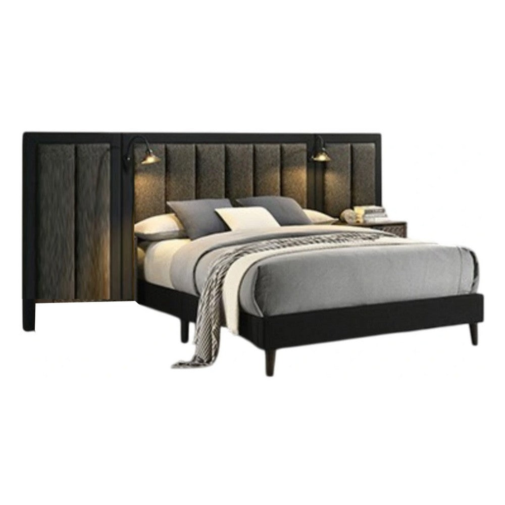 Fel Queen Size Bed, Dark Brown Wood Frame, Upholstered Headboard - BM340887