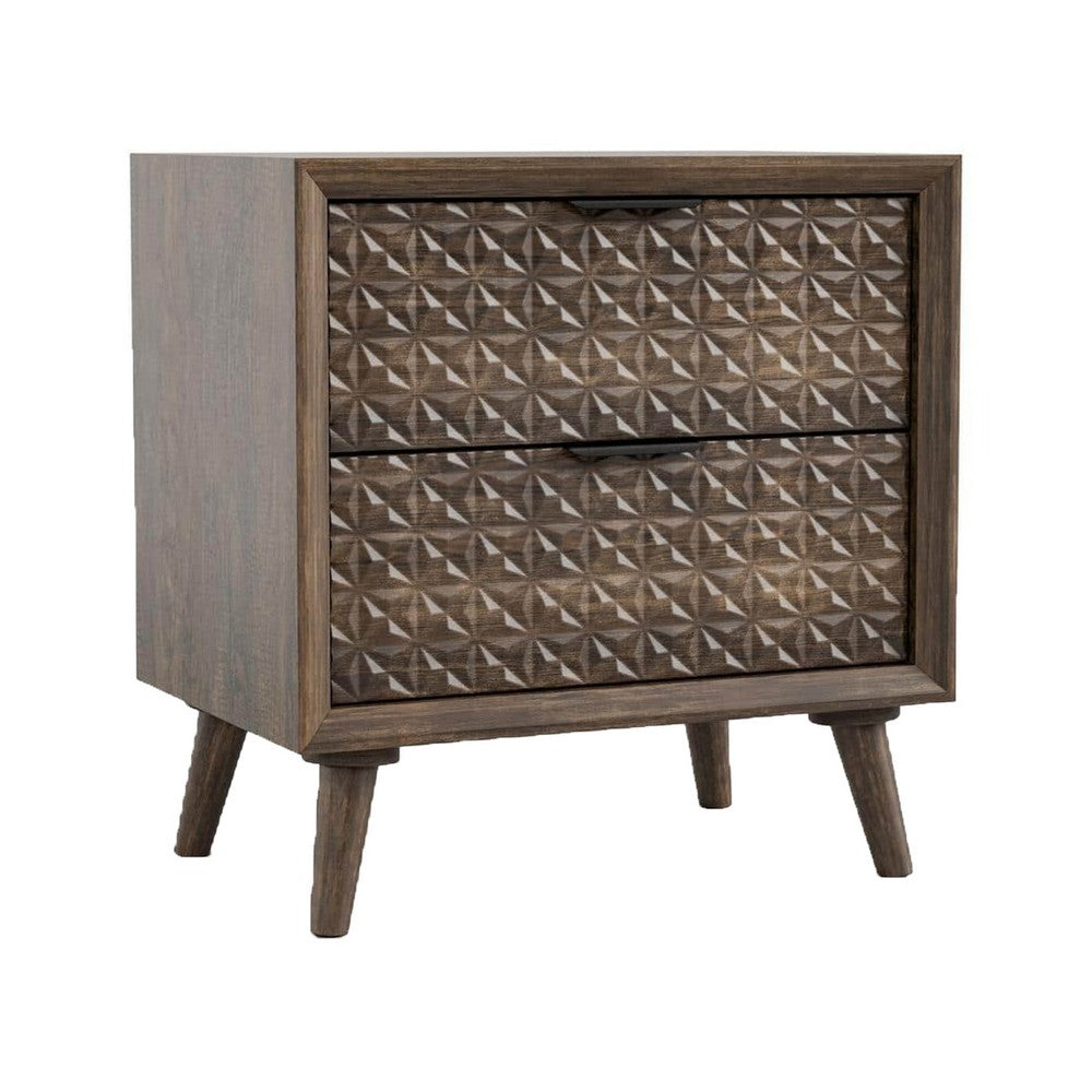 Fel Nightstand, 2 Drawers, Dark Brown Wood, 25 Inch - BM340889