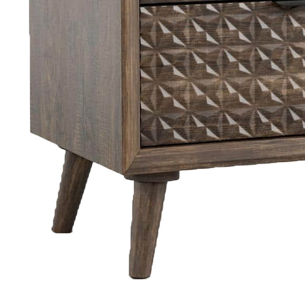 Fel Nightstand, 2 Drawers, Dark Brown Wood, 25 Inch - BM340889