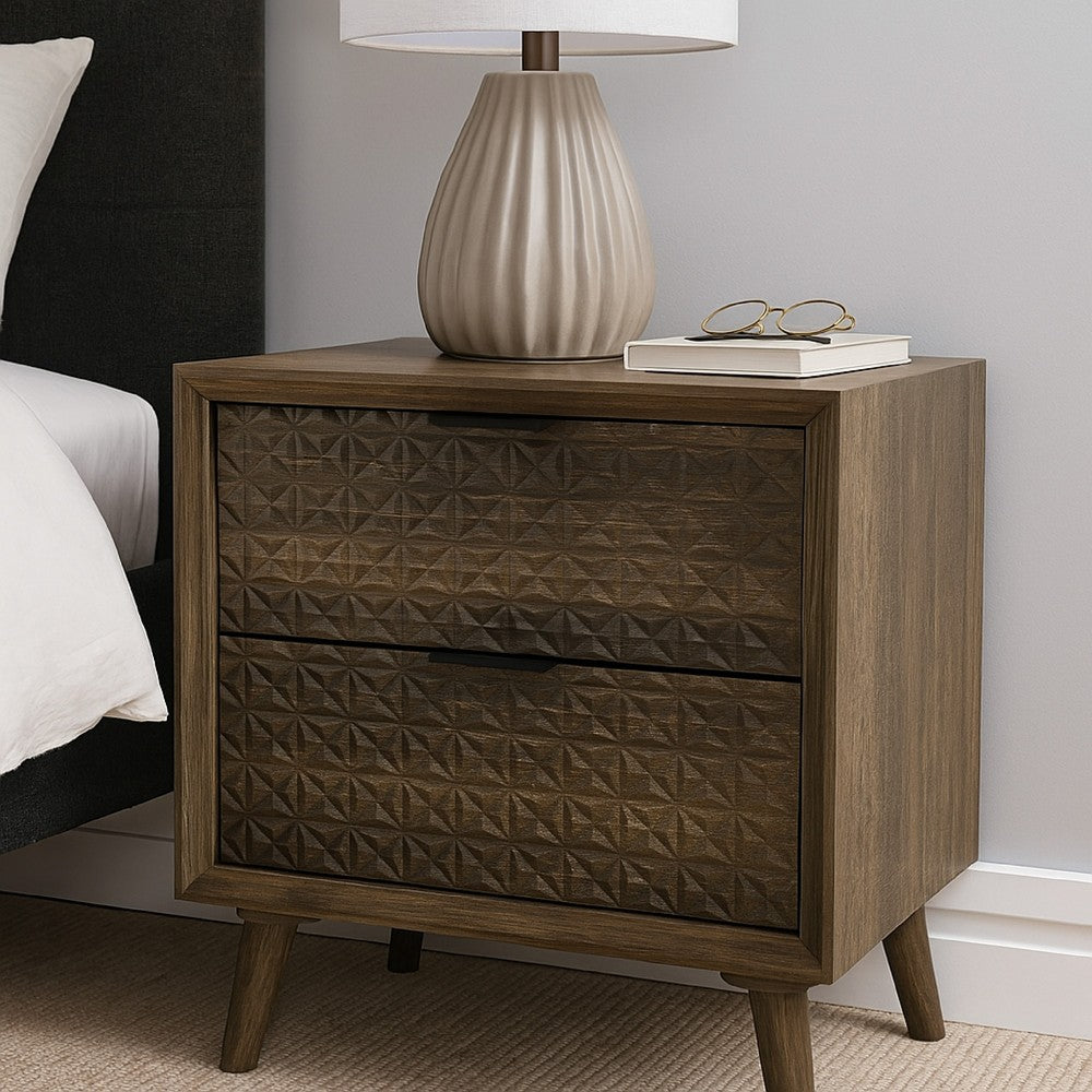 Fel Nightstand, 2 Drawers, Dark Brown Wood, 25 Inch - BM340889