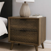 Fel Nightstand, 2 Drawers, Dark Brown Wood, 25 Inch - BM340889