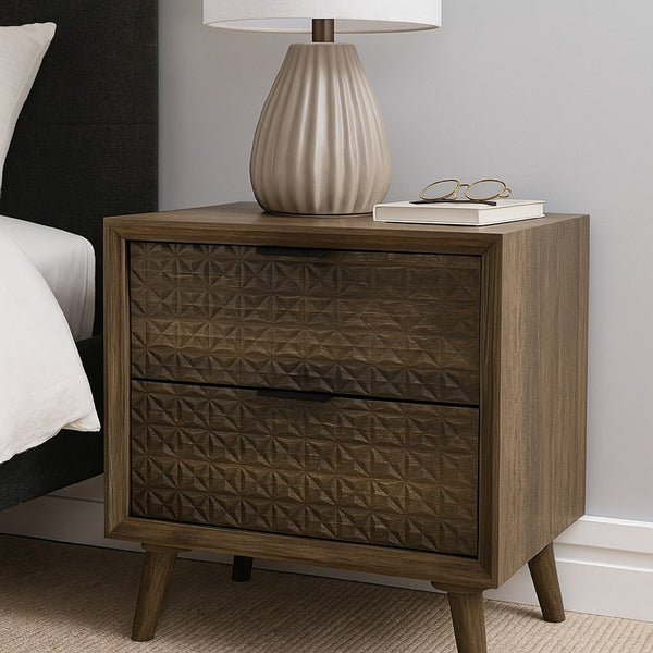 Fel Nightstand, 2 Drawers, Dark Brown Wood, 25 Inch - BM340889