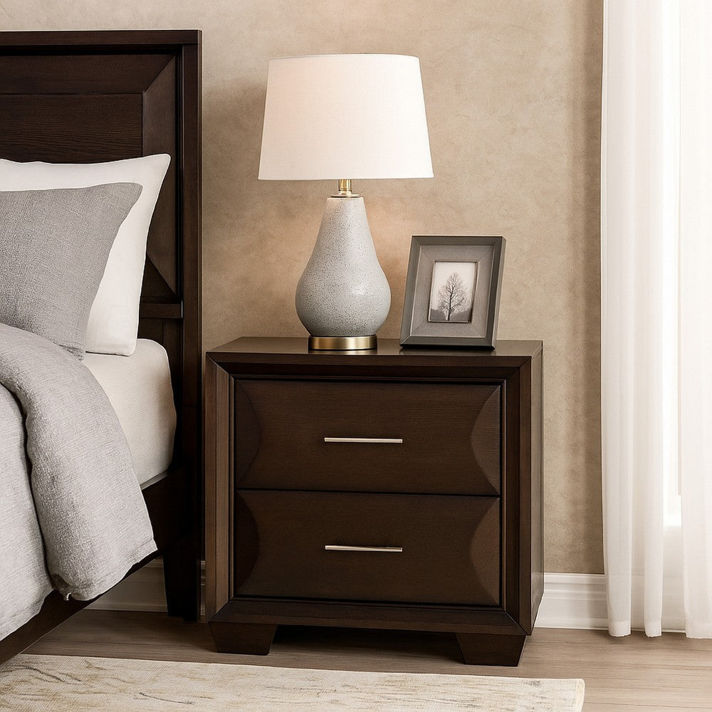Nitz Nightstand, 2 Drawers, Espresso Brown Solid Wood, 27 Inch - BM340892