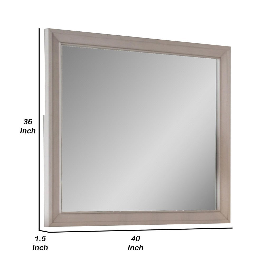 Nitz Dresser Mirror, Beveled Glass, White Solid Wood Frame, 36x40 - BM340894