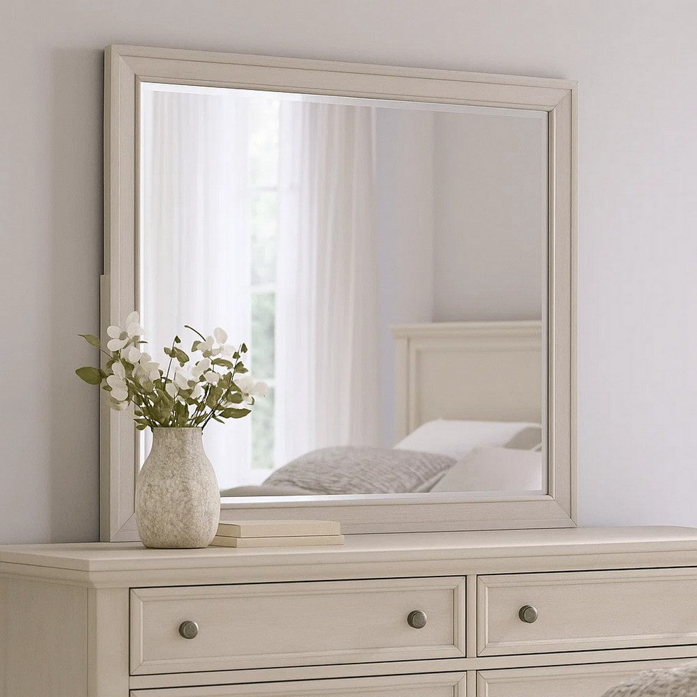 Nitz Dresser Mirror, Beveled Glass, White Solid Wood Frame, 36x40 - BM340894