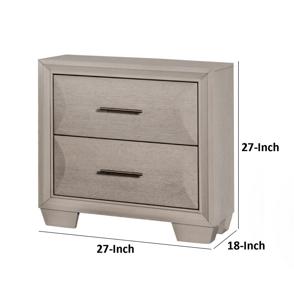 Nitz Nightstand, 2 Drawers, White Solid Wood, Metal Handles, 27 Inch - BM340895
