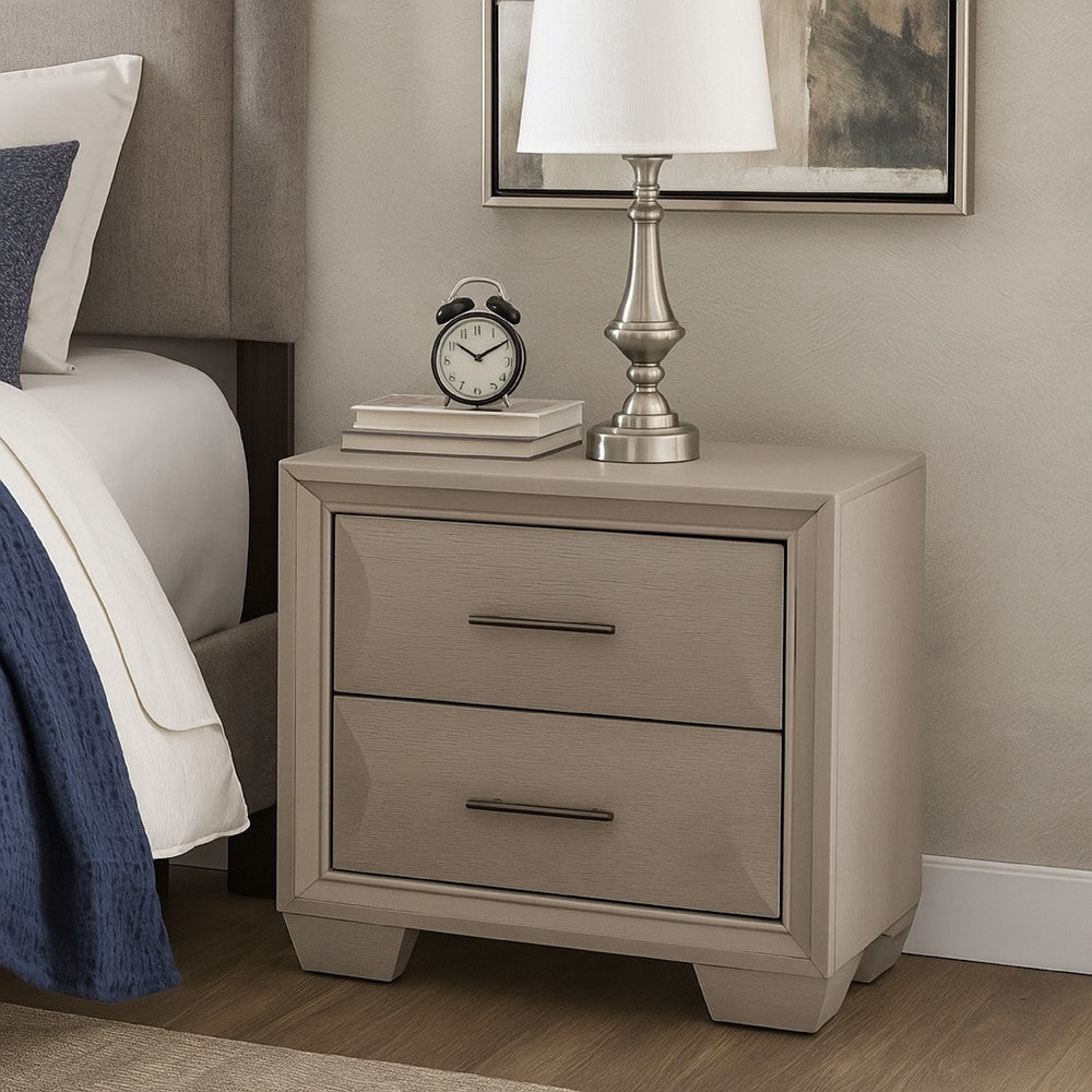Nitz Nightstand, 2 Drawers, White Solid Wood, Metal Handles, 27 Inch - BM340895