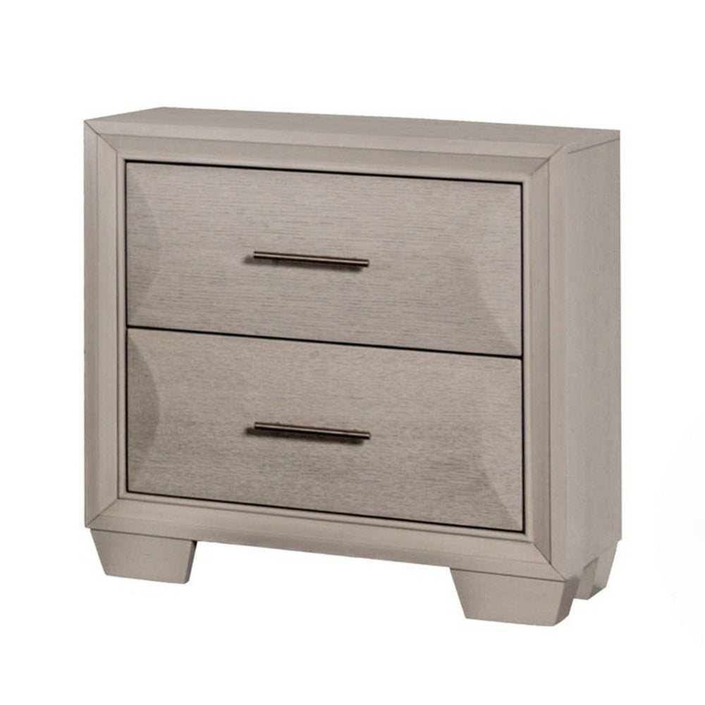 Nitz Nightstand, 2 Drawers, White Solid Wood, Metal Handles, 27 Inch - BM340895