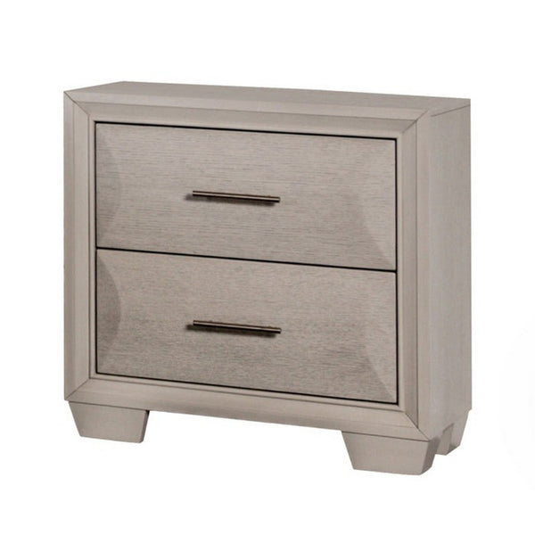 Nitz Nightstand, 2 Drawers, White Solid Wood, Metal Handles, 27 Inch - BM340895