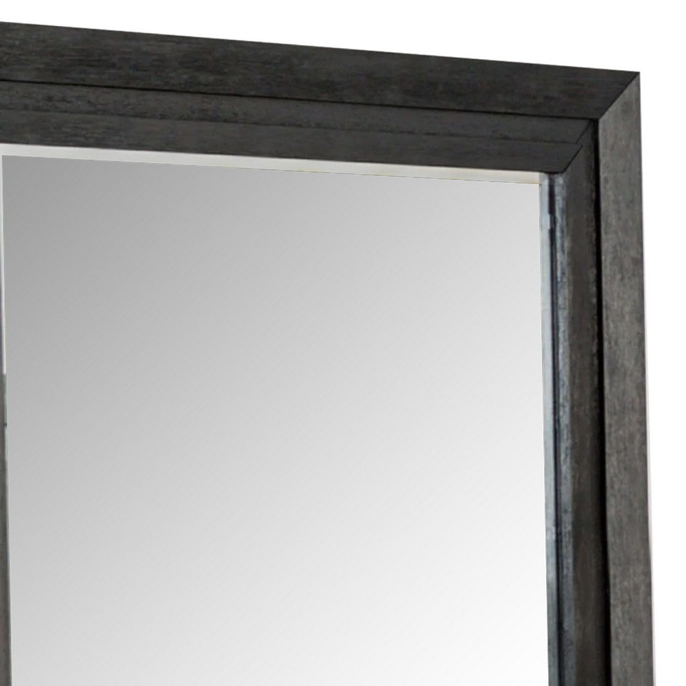 Ashen Dresser Mirror, Black Solid Wood, Rectangular Silhouette, 40x46 - BM340898