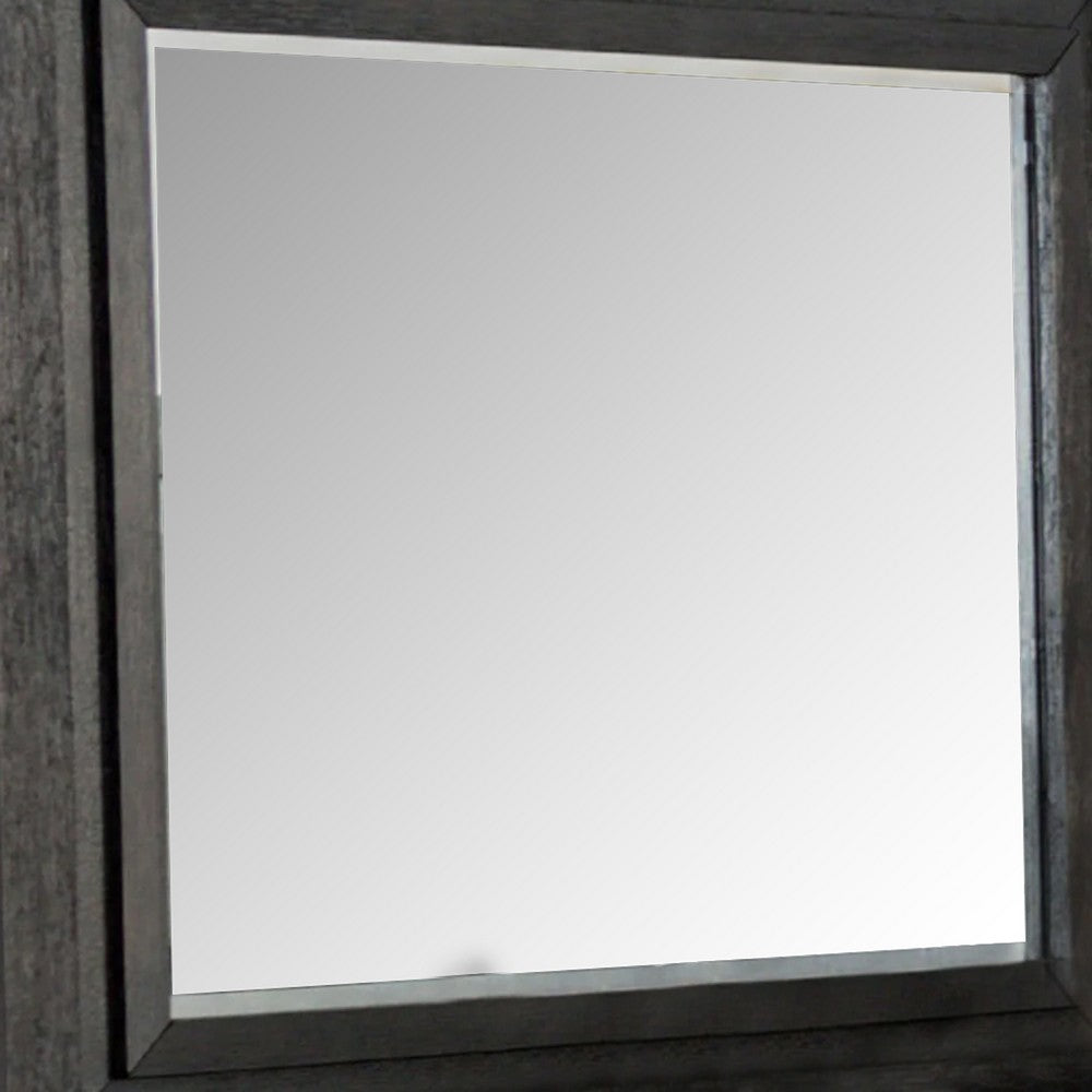 Ashen Dresser Mirror, Black Solid Wood, Rectangular Silhouette, 40x46 - BM340898