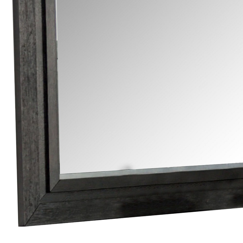 Ashen Dresser Mirror, Black Solid Wood, Rectangular Silhouette, 40x46 - BM340898