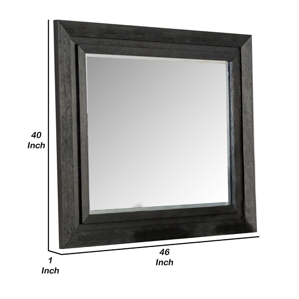 Ashen Dresser Mirror, Black Solid Wood, Rectangular Silhouette, 40x46 - BM340898